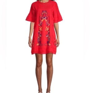 Free People Red Mini Dress with Embroidered Details